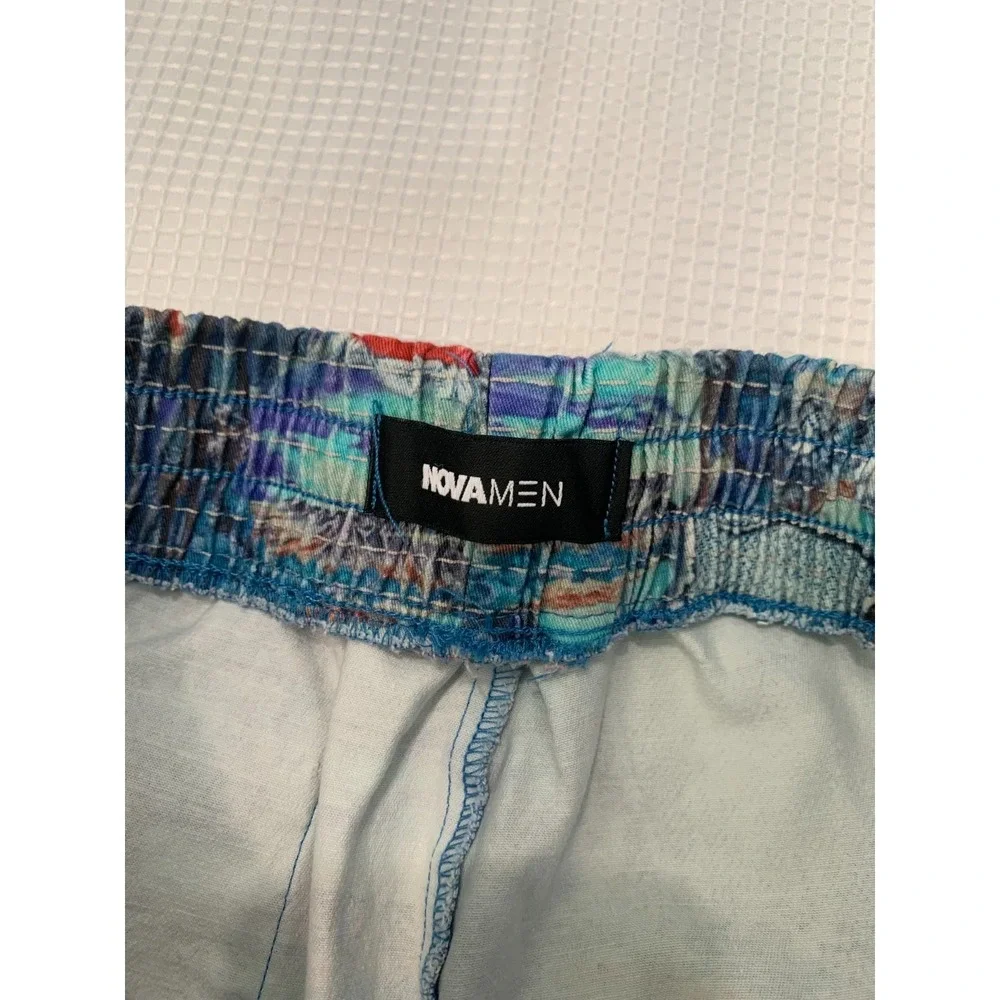 (G-217) Nova Men Swim Trunks Shorts Size M Multicolor Abstract Print‎ Drawstring